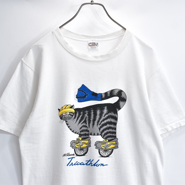 BORO 80s USA製 クレイジーシャツ クリバンキャッツ トリプルアスリート猫 プリントTシャツ ホワイト USED ヴィンテージ ビンテージ 古着 メンズ MEDIUM