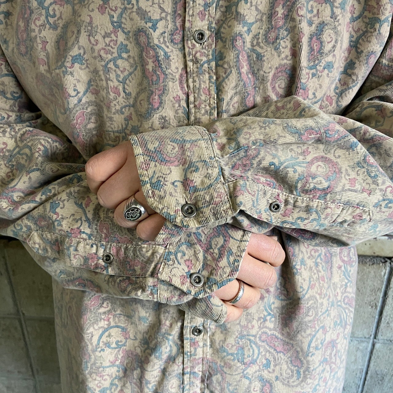 ビッグサイズ ペイズリー 総柄シャツ コーデュロイシャツ メンズ2XL 