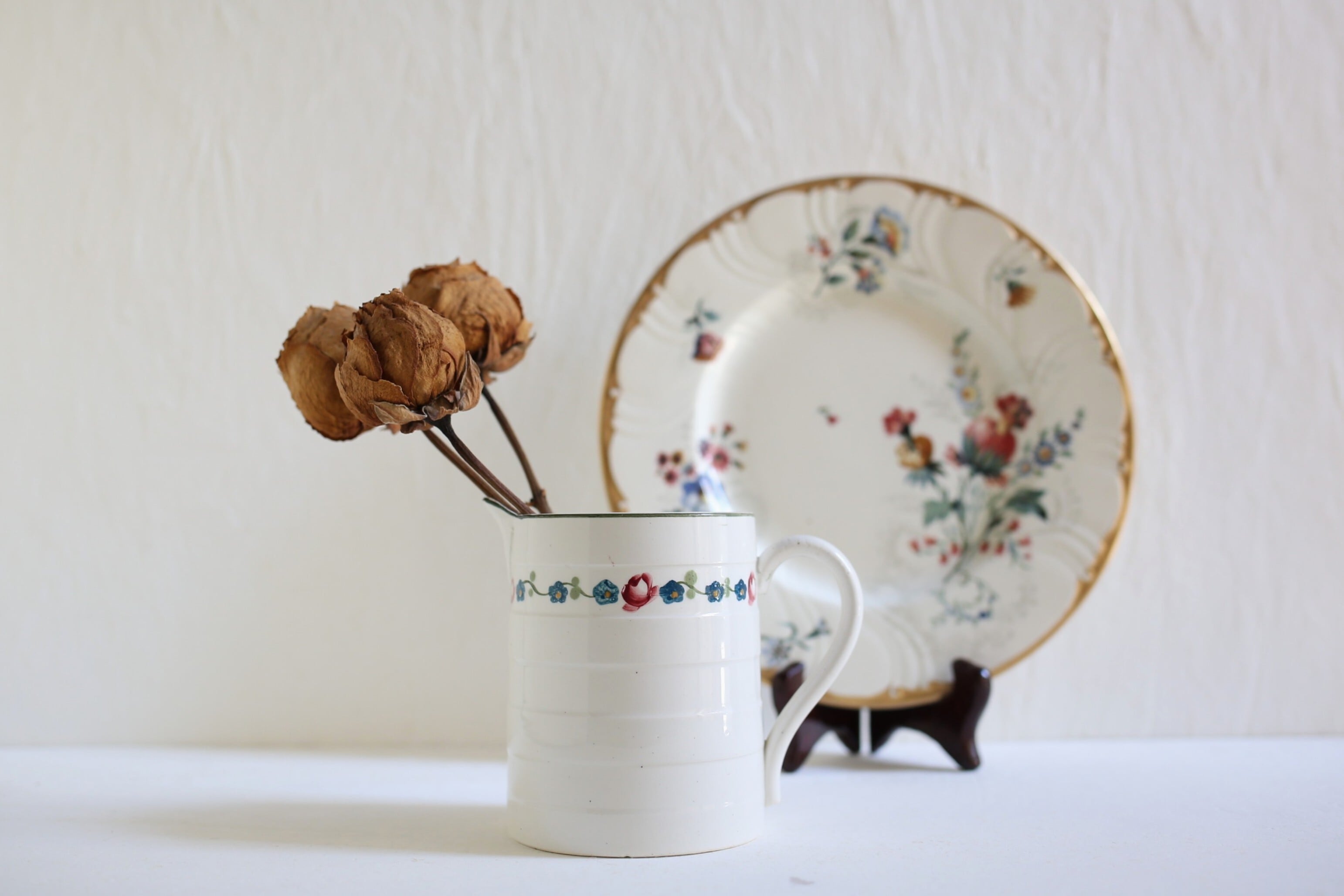 ベルギー アンティーク NIMY窯 小ぶりのPichet ピシェ 水差し ハンドペイント花柄 N-06635