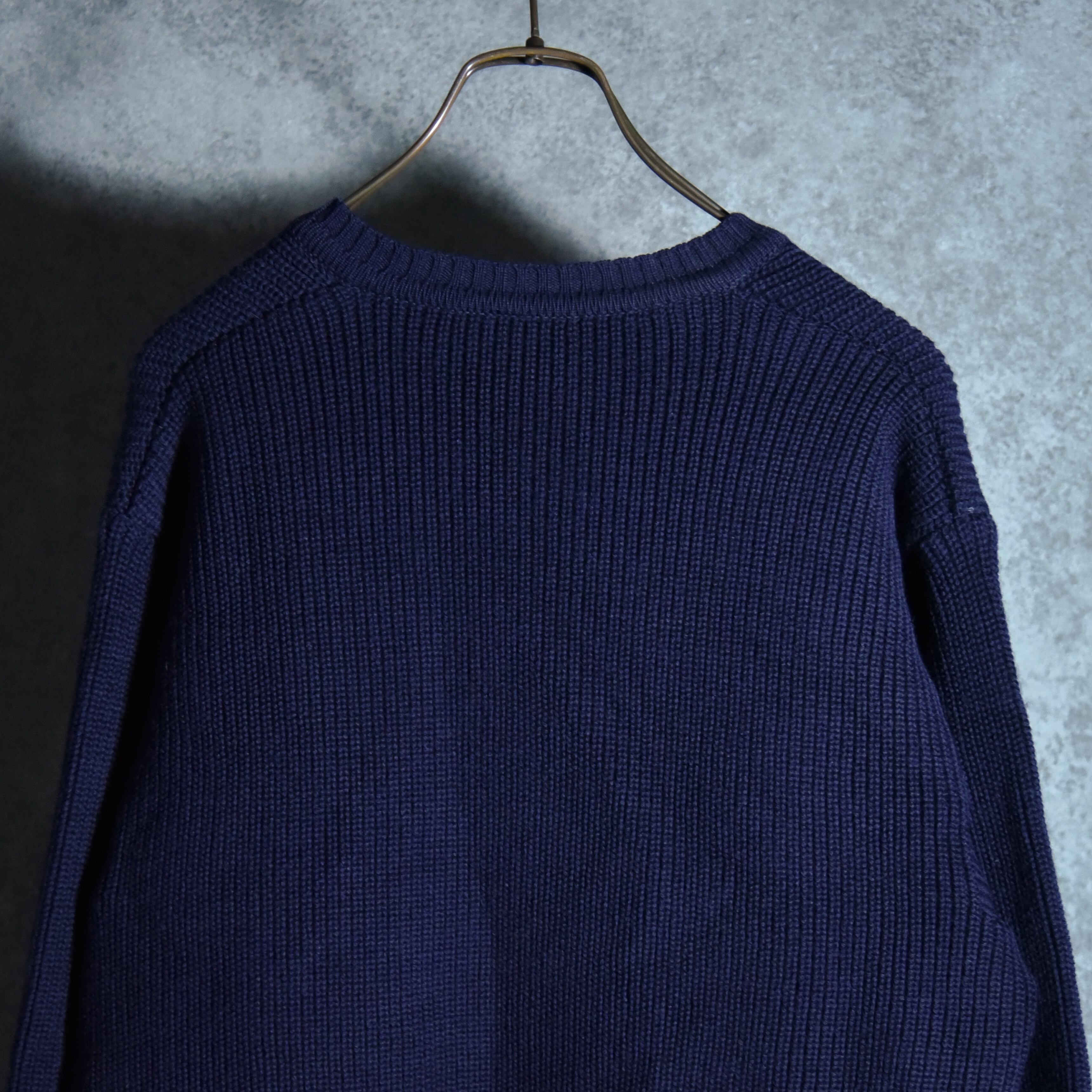 60-70s Barré France Wool V Neck Knit Sweater Navy フランス ウール