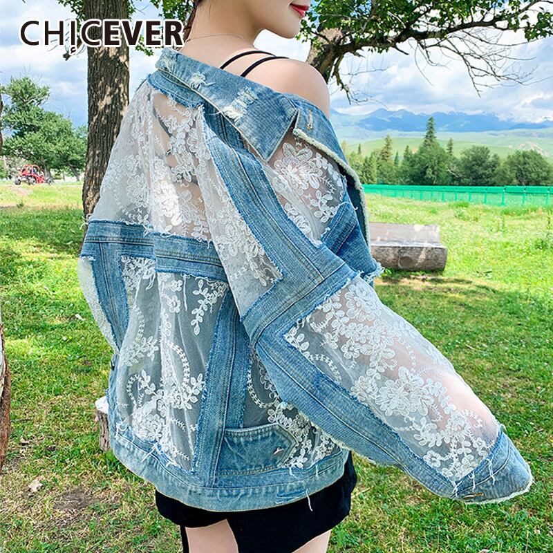 CHICEVERパッチワークレースレディースコートラペルカラー長袖プリントヒットカラージャケット2020服 ロング 6base510906695291