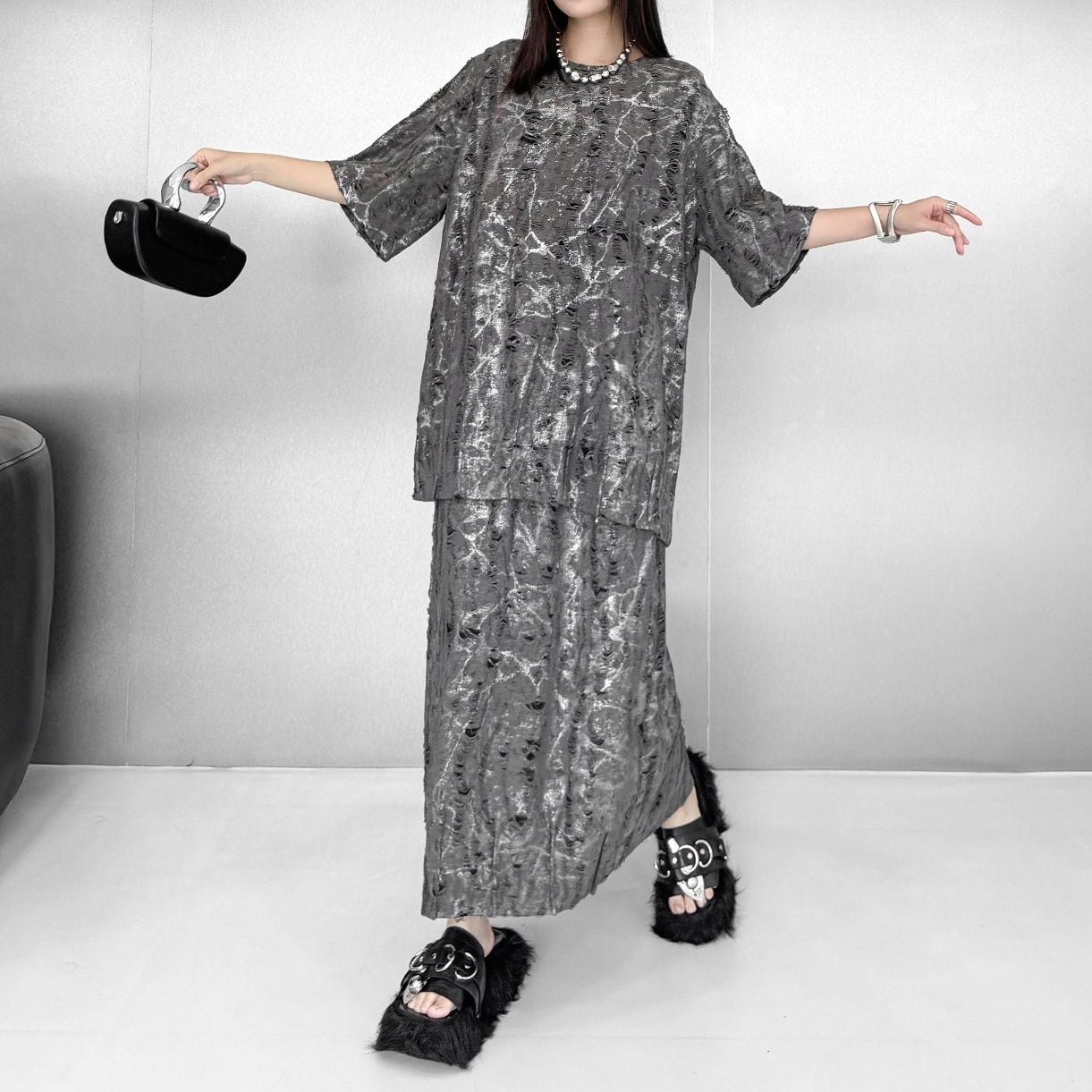 FOIL DISTRESSED RELAXED PADDED ELASTIC SETUP M-17200