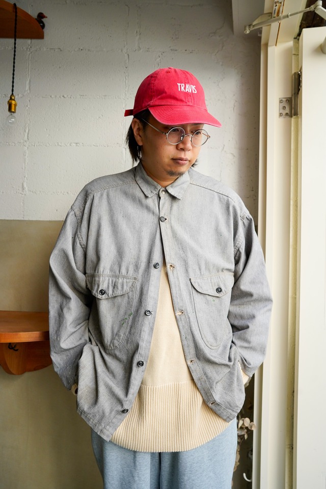 【1960-70s】"Leader" Salt & Pepper Cotton Twill Work Shirts / 6-376