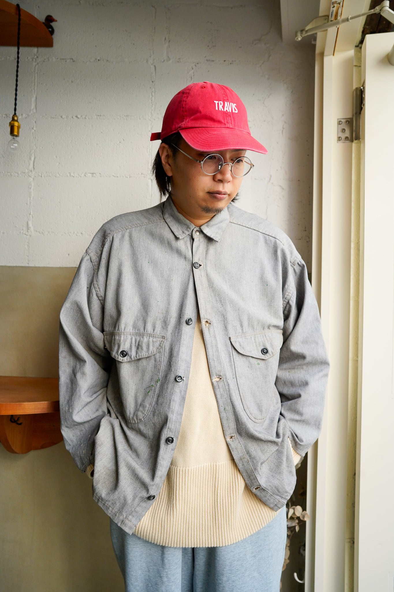 【1960-70s】"Leader" Salt & Pepper Cotton Twill Work Shirts / 6-376