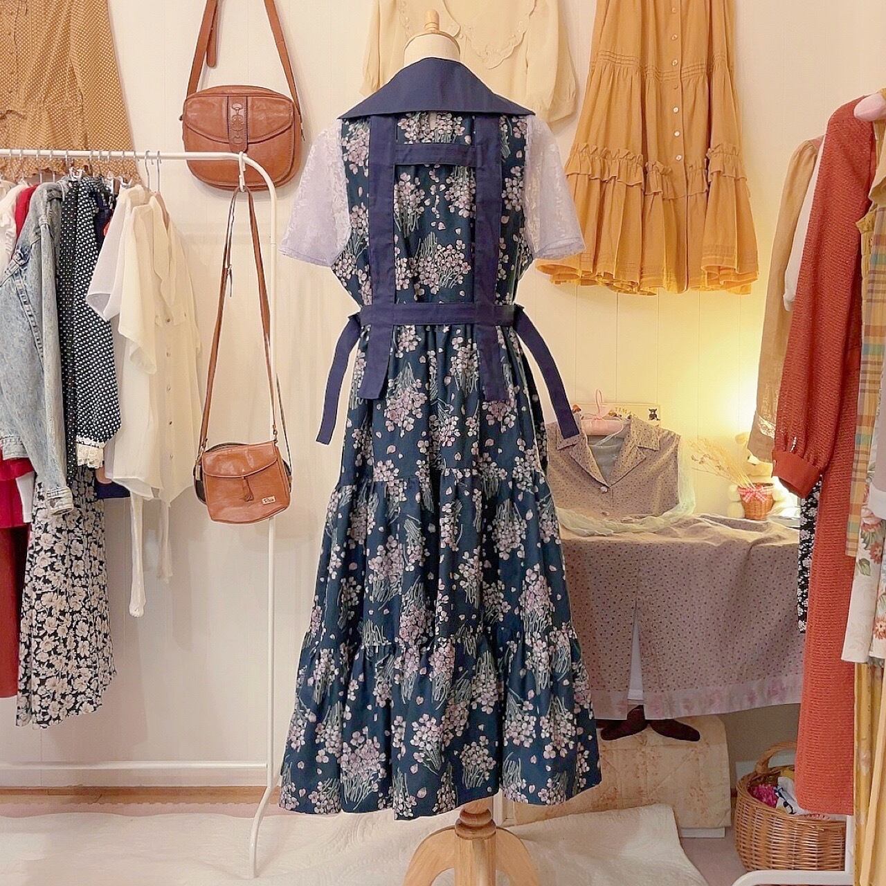 original item / attached flower harness one-piece , navy