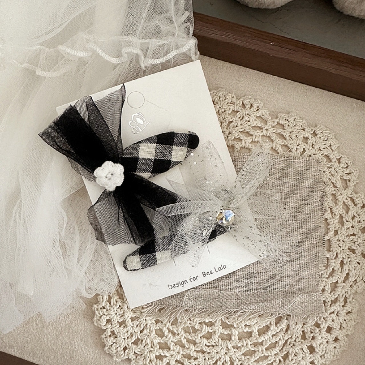 GOODSチェック柄メッシュリボンヘアクリップ