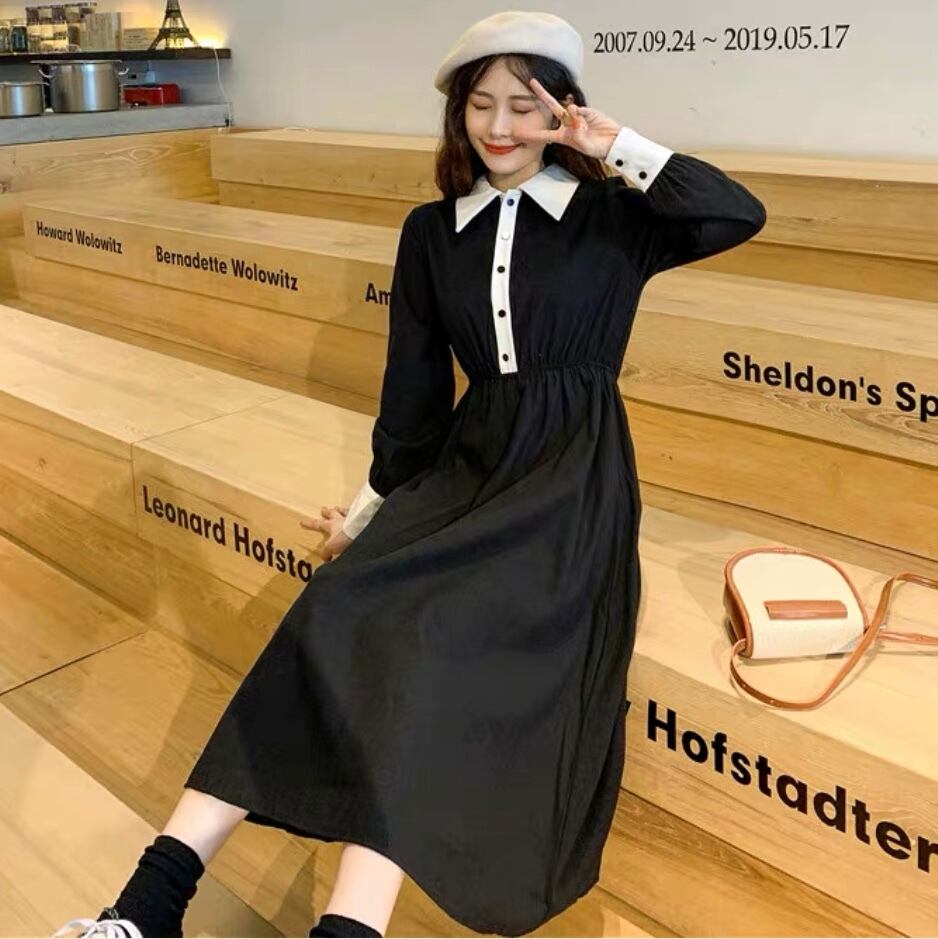レトロ フレア ワンピース レディース 秋 冬 服 ロング 丈 長袖 韓国 ファッション かわいい ブラウス 制服 学生 風 Op 0429 Happy Orurea ハッピーオルレア