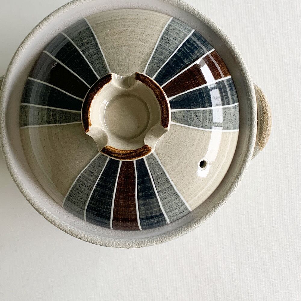 新品　萬古焼　７号土鍋土鍋　セラミック加工　染付唐草　IH直火OK　① 新品 萬古焼 7号土鍋土鍋 セラミック加工 染付唐草 IH直火OK ① 楽天