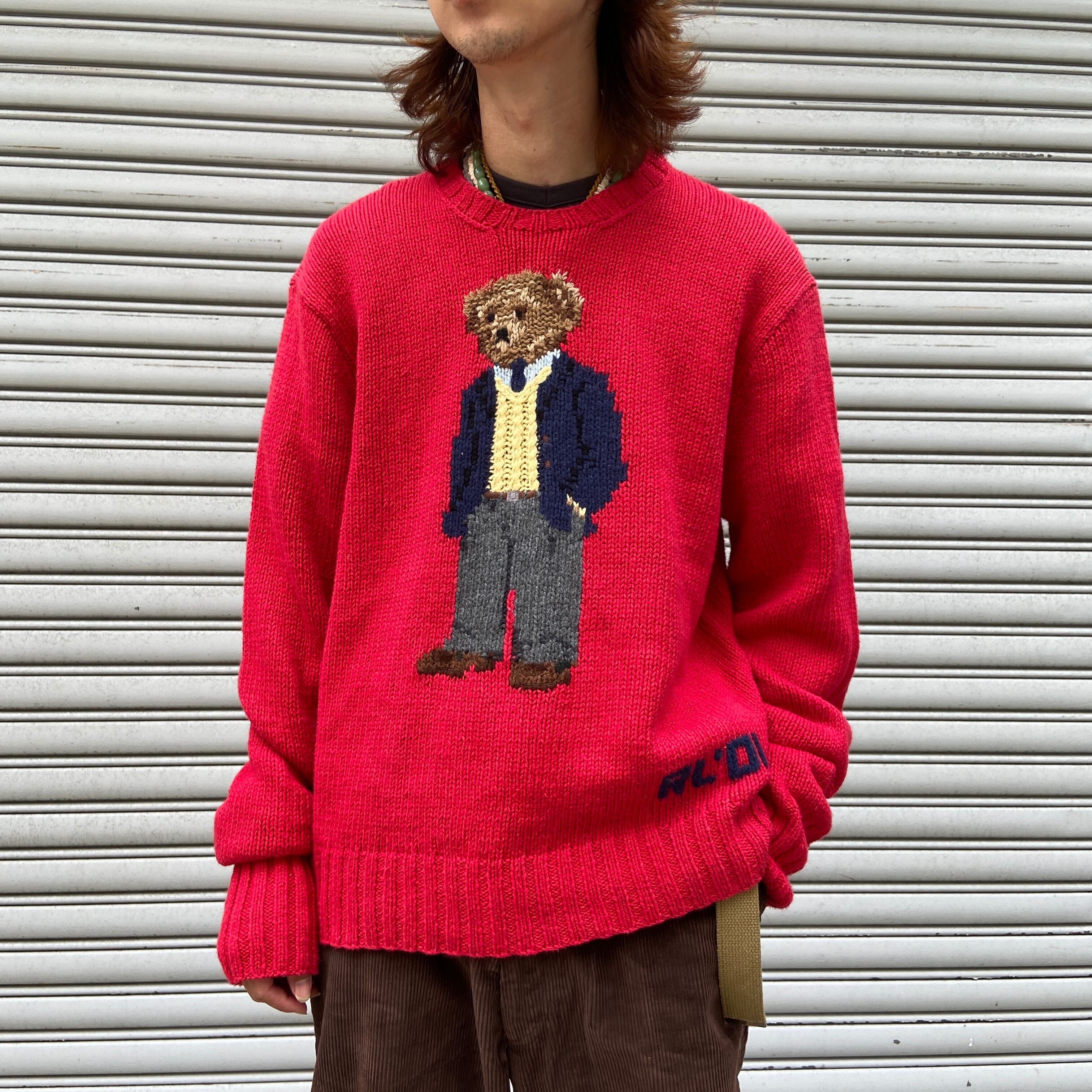 送料無料』Ralph Lauren ポロベア ハンドニットセーター L リネン  