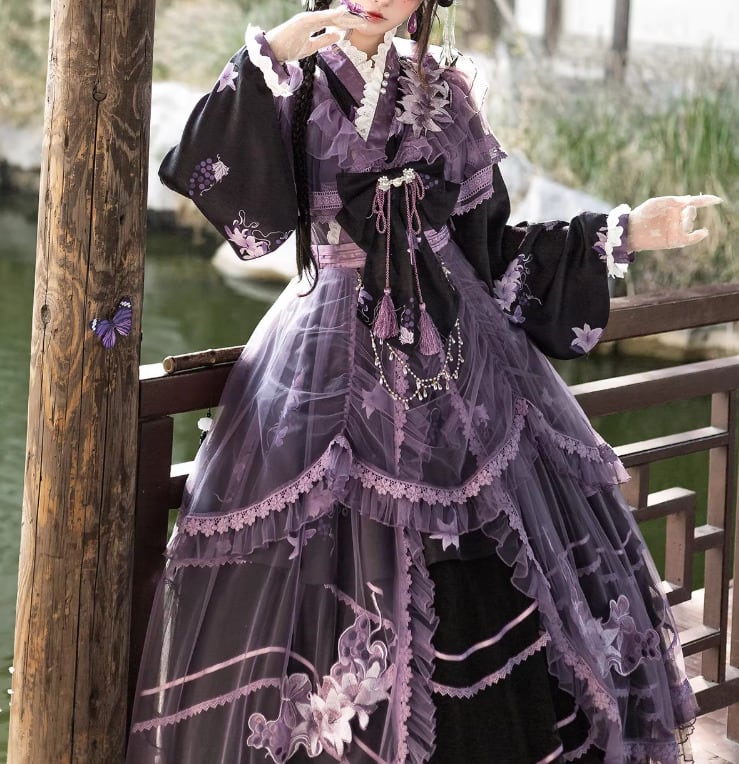 華ロリ 中華ロリ オーバーワンピース + クロス襟ワンピース + スカート