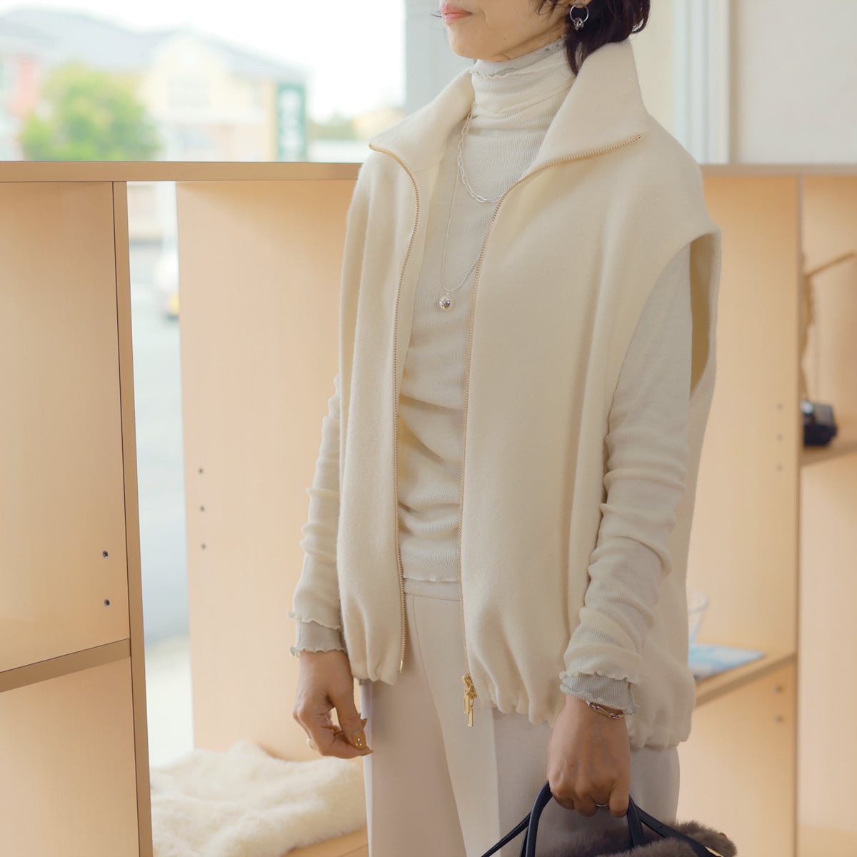 ADAWAS (アダワス) 微起毛バスケットファブリック Wジップジレ