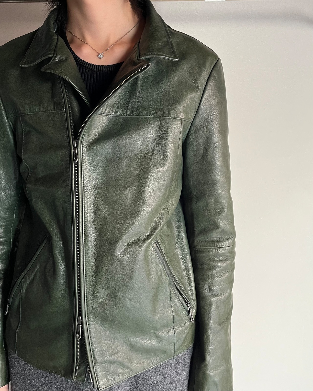 【5351 Pour HOMMES】moss goat leather riders jacket