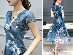 ★送料無料★大きめ9号(M)☆花柄シフォンアシンメトリ－ワンピ[OPN2862]