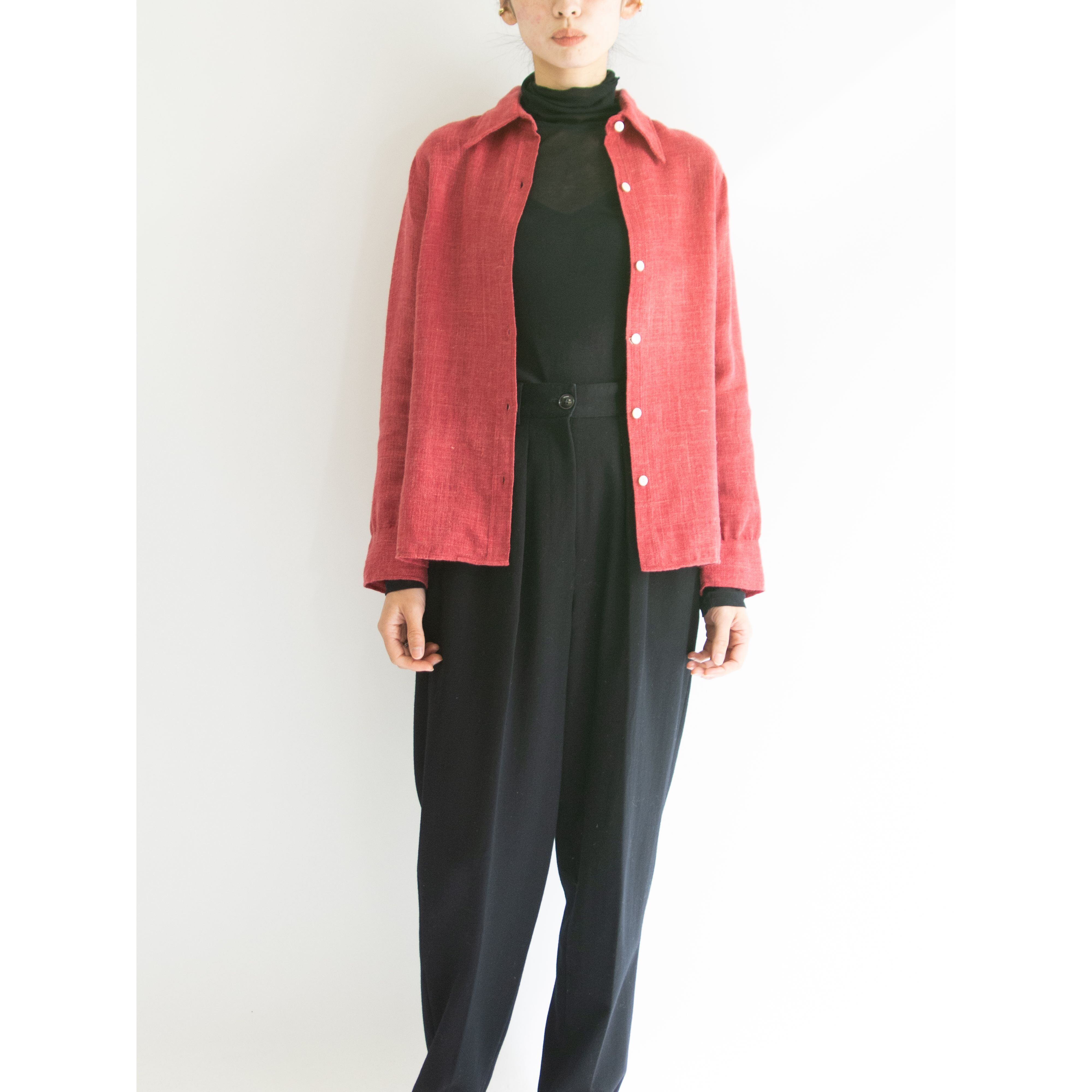 【DONALD DAVIES】Made in Ireland 70-80's Wool-Linen Woven Shirt(アイルランド製 ウールリネンシャツ ブラウス)