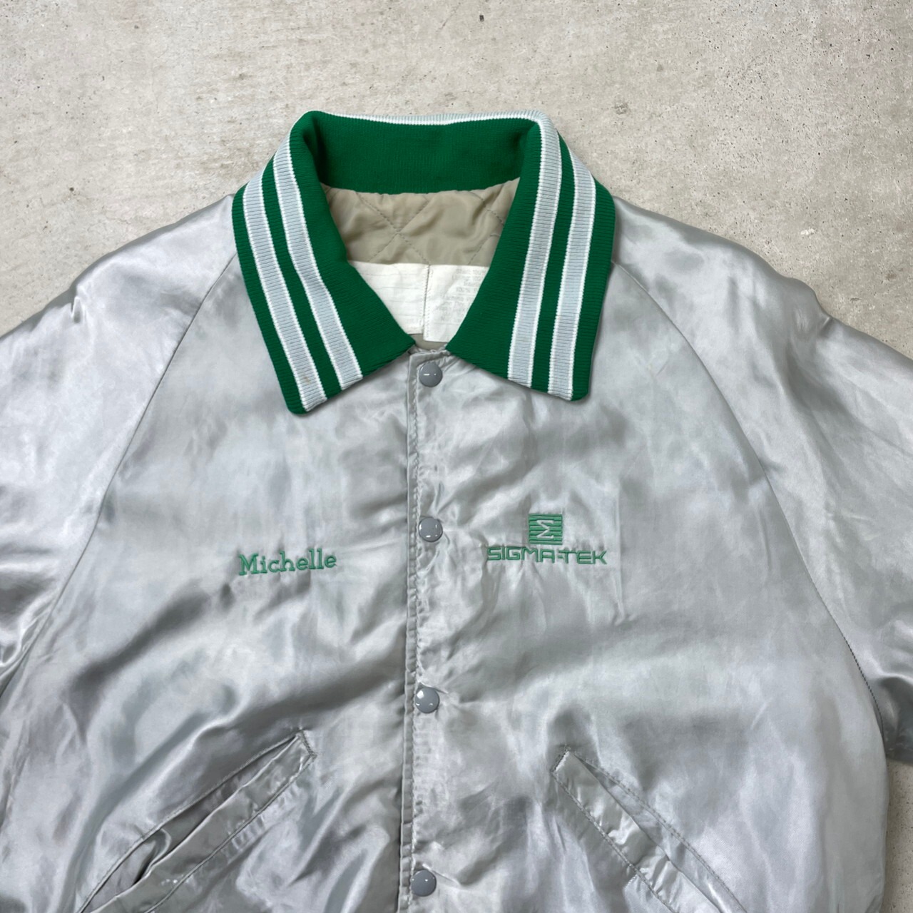 90年代 USA製 DeLONG ナイロン サテン スタジャン 企業ロゴ 