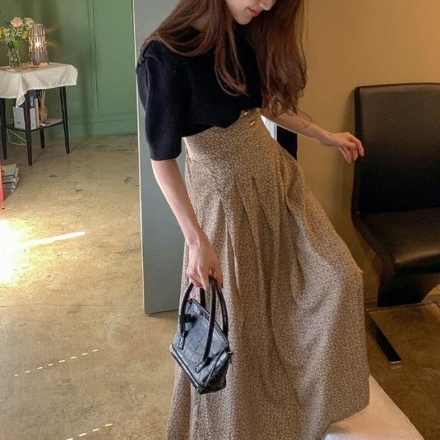 小花柄スカート レディース 春夏 秋冬 春 夏 秋 ロングスカート マキシスカート ハイウエスト フラワー 花柄 スカート ひざ下 半袖 トップス ロング ミモレ丈 楽チン オフィスカジュアル きれいめ Ol 10代 代 30代 40代 C Waw1025 My Charm マイチャーム ワンピース