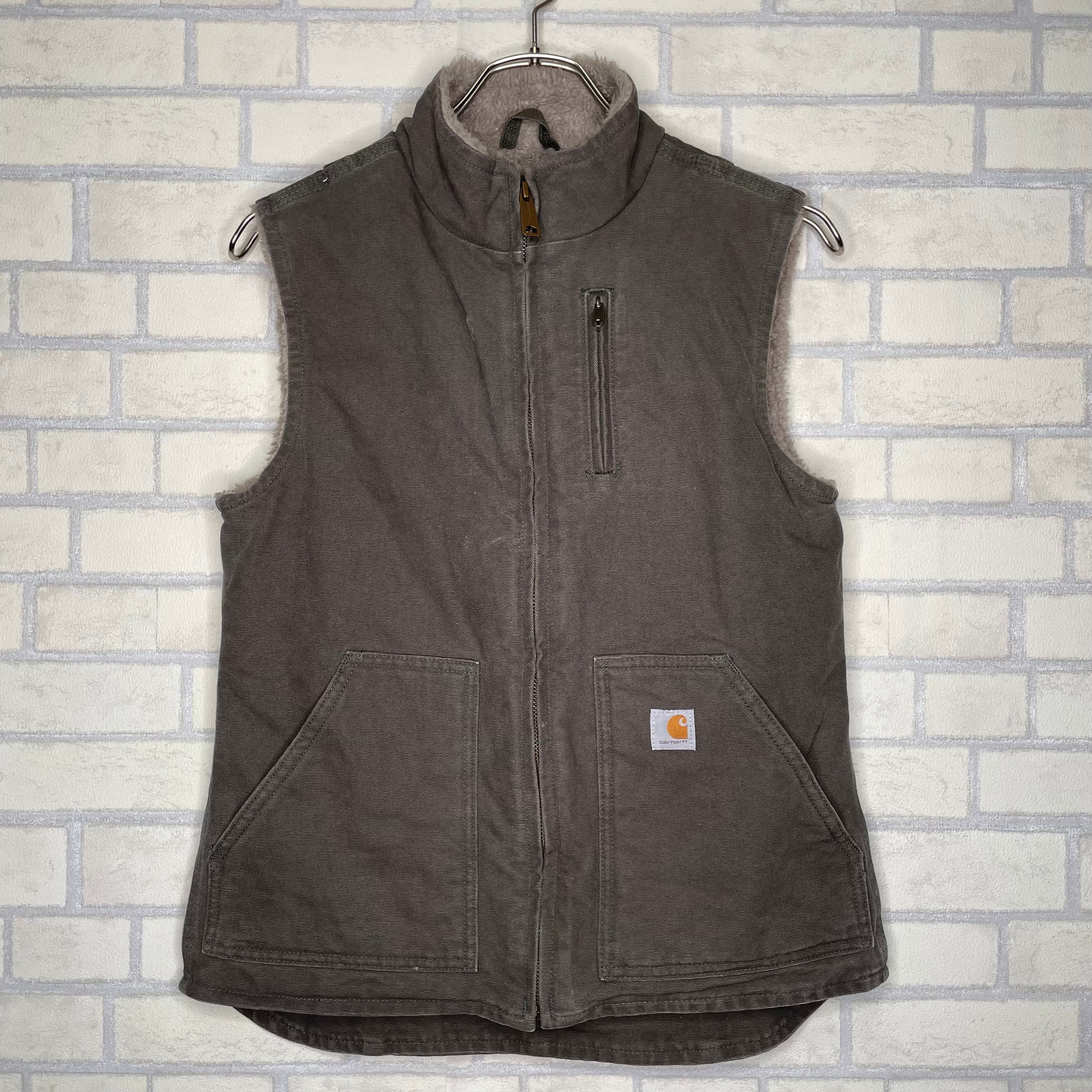 Carhartt ダックベスト XS (S相当) 裏地ボア 裏ポケット付き ジップ 