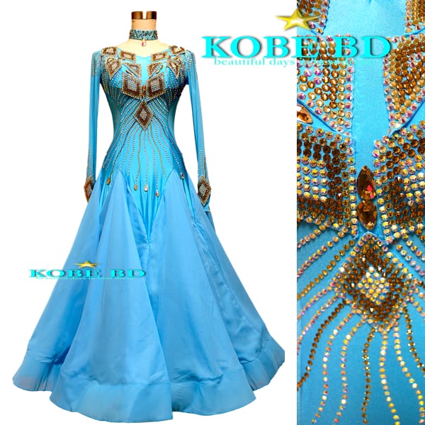 社交ダンスイージーオーダードレス⭐︎(青系/水色)【商品番号A- 2357 ターコイズ 】スタンダードドレス ワルツ スロー