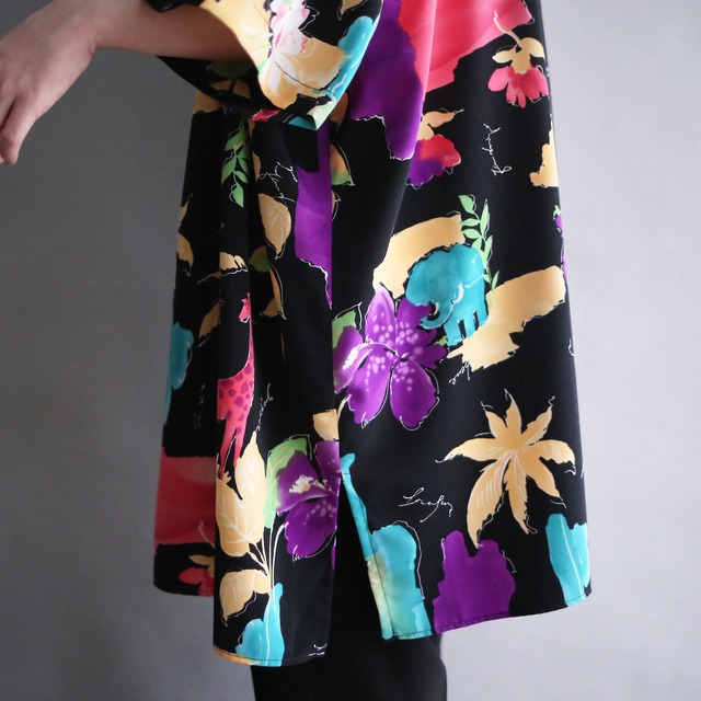 "動物×花" colorful art pattern super big box silhouette h/s shirt
