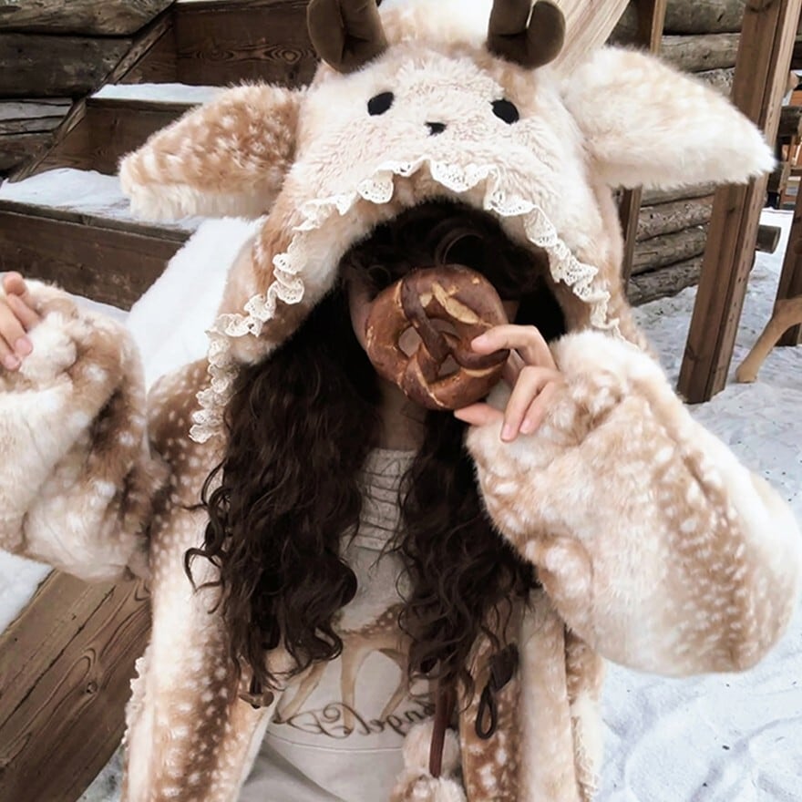 アニマルジャケット トナカイ 冬コート フェイクファー 鹿柄 ホーン