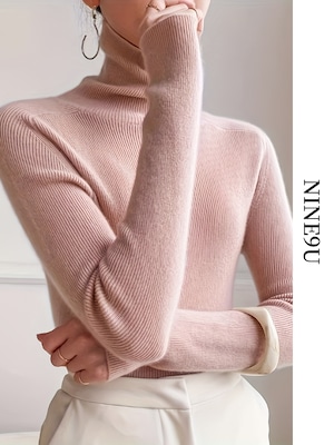 high-neck slim basic knit 24color【NINE-T0130】