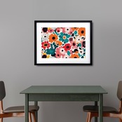 Flower Bed｜北欧マリメッコ風ポピーを描いたおしゃれなボタニカルアートポスター｜明るく華やぐ北欧ミニマルインテリアに最適｜リビング寝室玄関を柔らかく彩る壁掛けアート｜上品で可愛い花のデザインA3ポスター