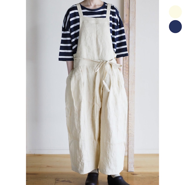 Vlas Blomme - Linen Hemp Canvas タックルーズサロペット - Yellow / Navy