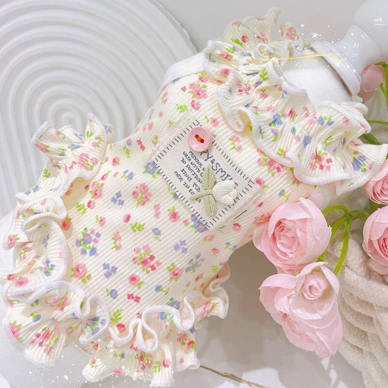 フローラルのフリルワンピース 犬服 00761