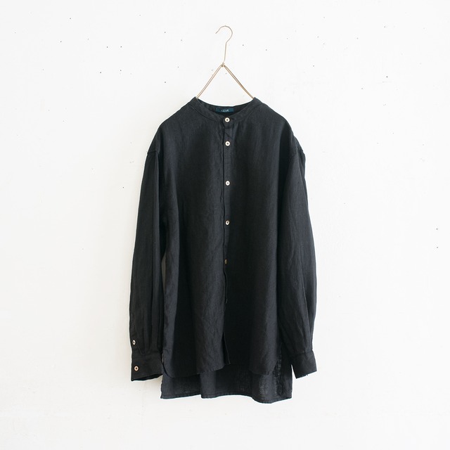 unisex band collar shirt／mid weight linen〈black〉