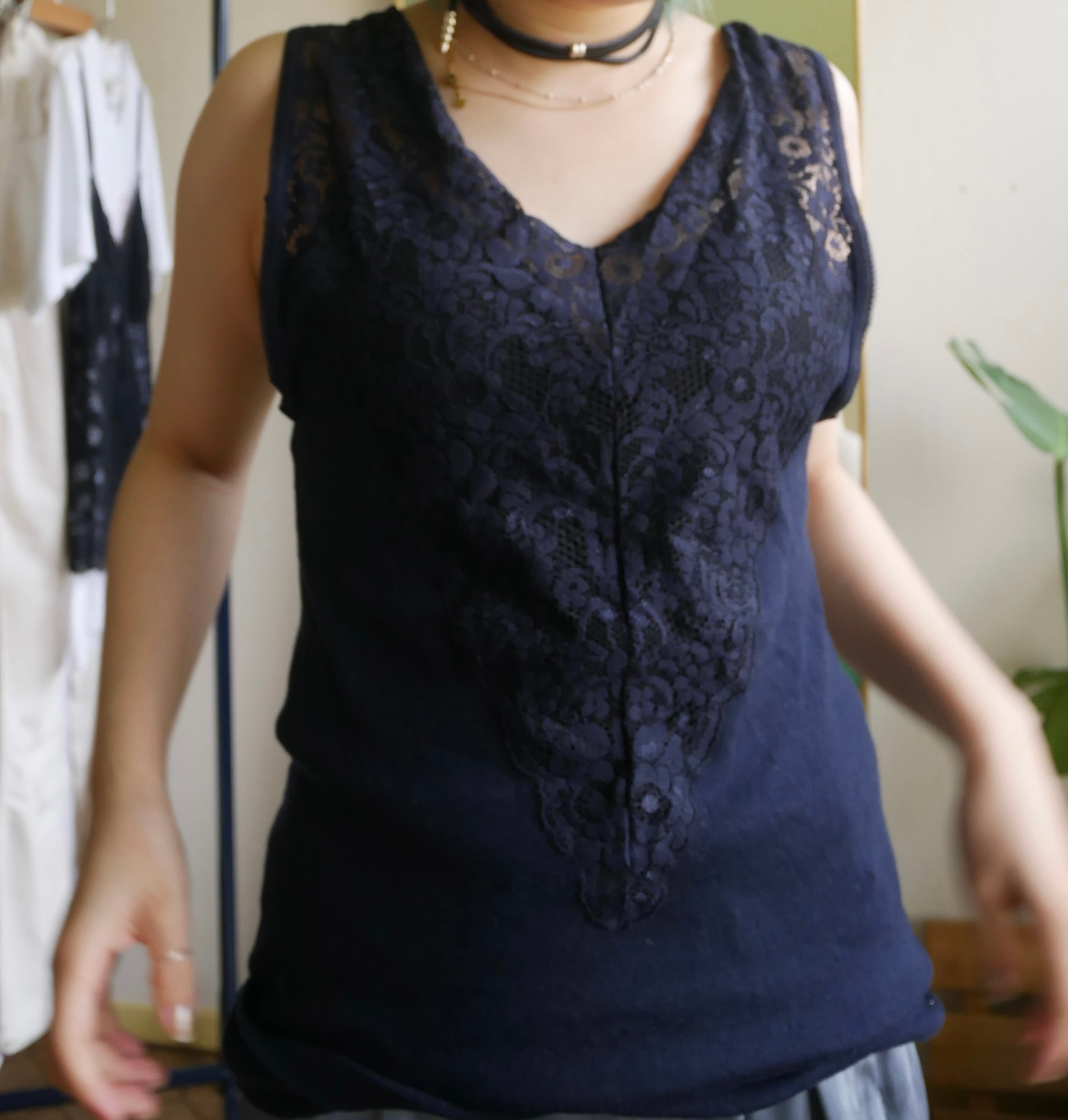 70-80s Italy Made Lace Detail Tank Top