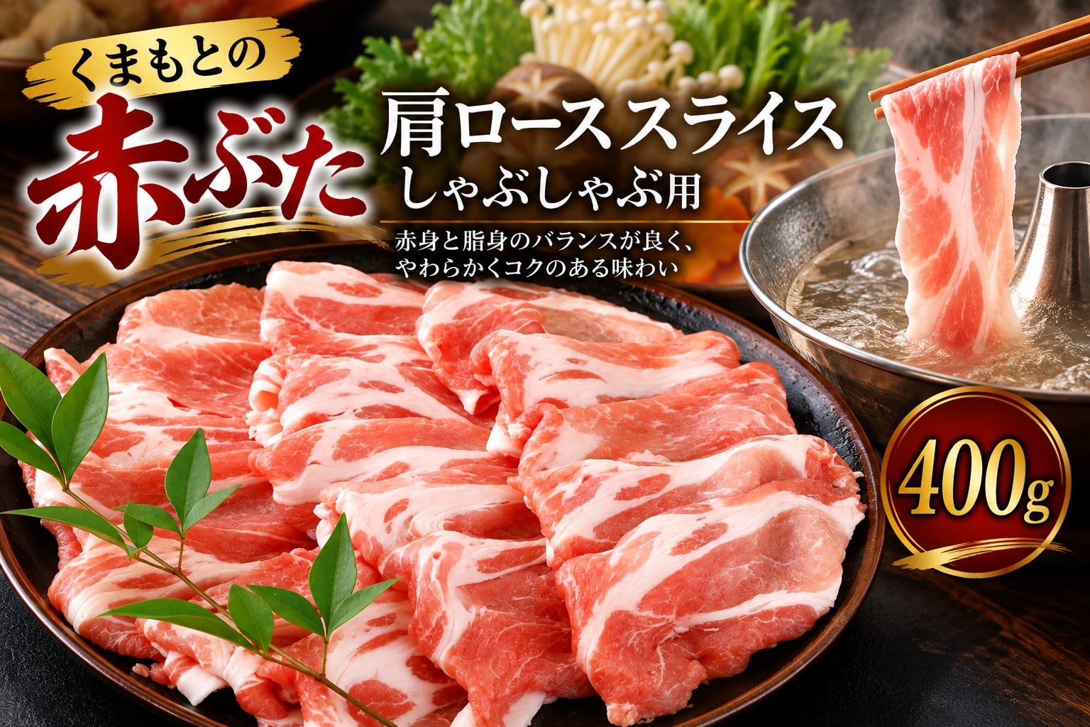 くまもとの赤ぶた（熊本県産）肩ローススライス しゃぶしゃぶ用 400g
