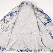 新品 タグ付き plus blue プラスブルー 英字 花柄 デザイン ジャケット ブレザー 42/ブルー系 レディース