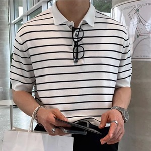 細ボーダーベーシックポロシャツ　0627