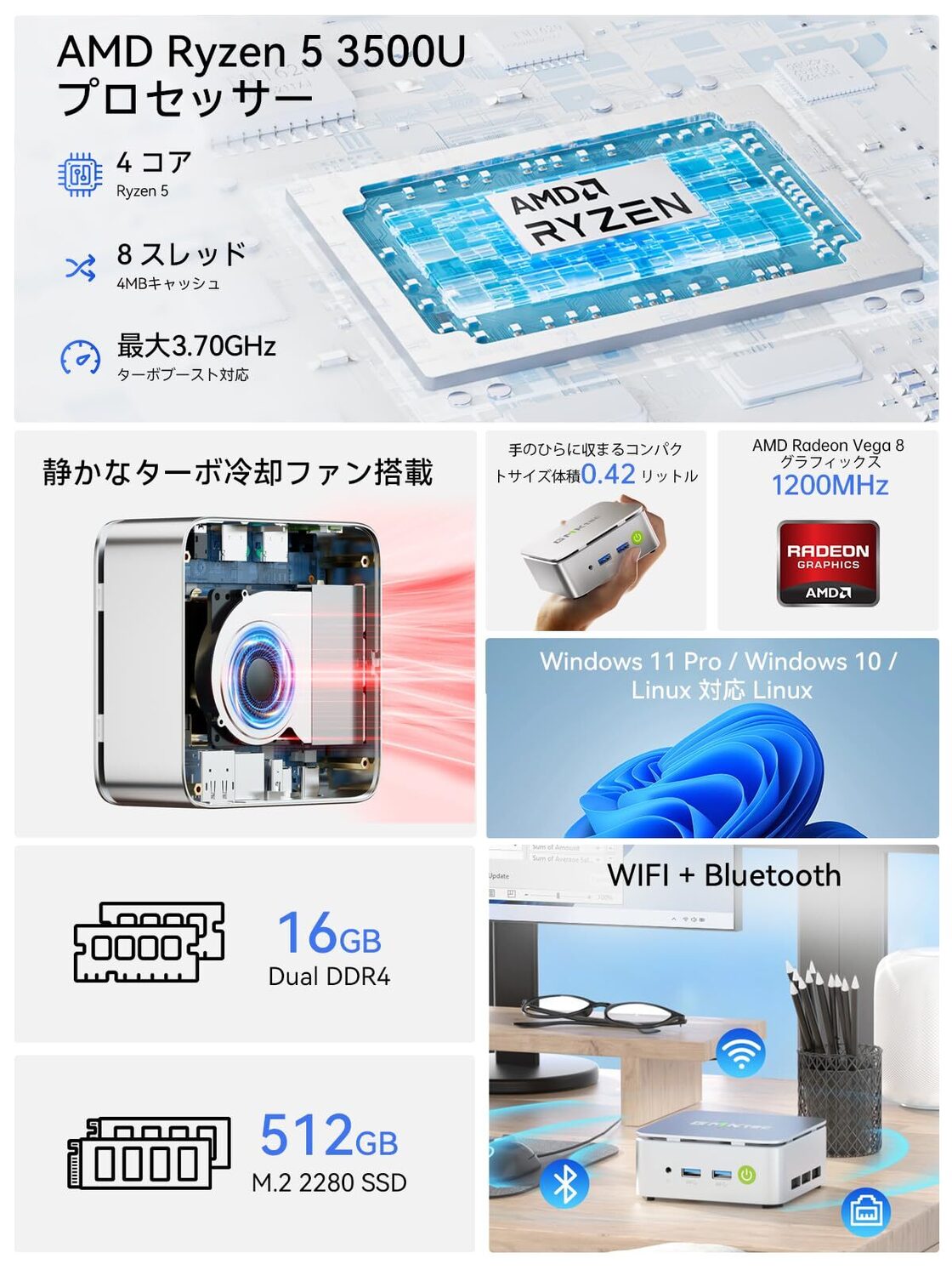 特価商品】【ミニPC Ryzen 5 3500U搭載・N150より速い】GMKtec G10 