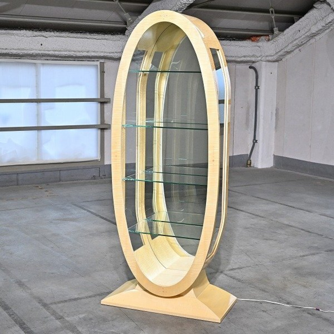 ★松創 180万 キュリオケース バーズアイメープル 飾り棚 キャビネット ライティング 照明付き 鳥杢目 収納 ディスプレイ【中古家具/中古インテリア/USED家具ユーズド家具/リサイクル】