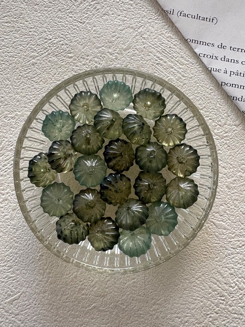 14mm Japanese ヴィンテージビーズ プラスチック製  パンプキン型 6個セット グリーン系 アクセサリーパーツ デコレーションパーツ