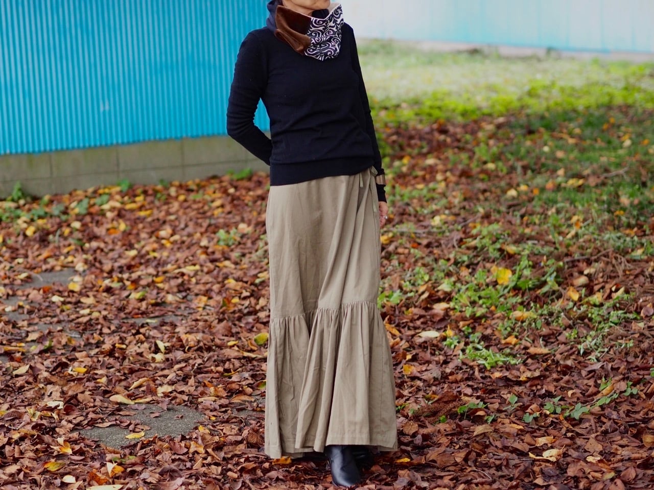 ラップ風ロングスカート/2カラー《モスグリーン/チャコールグレー