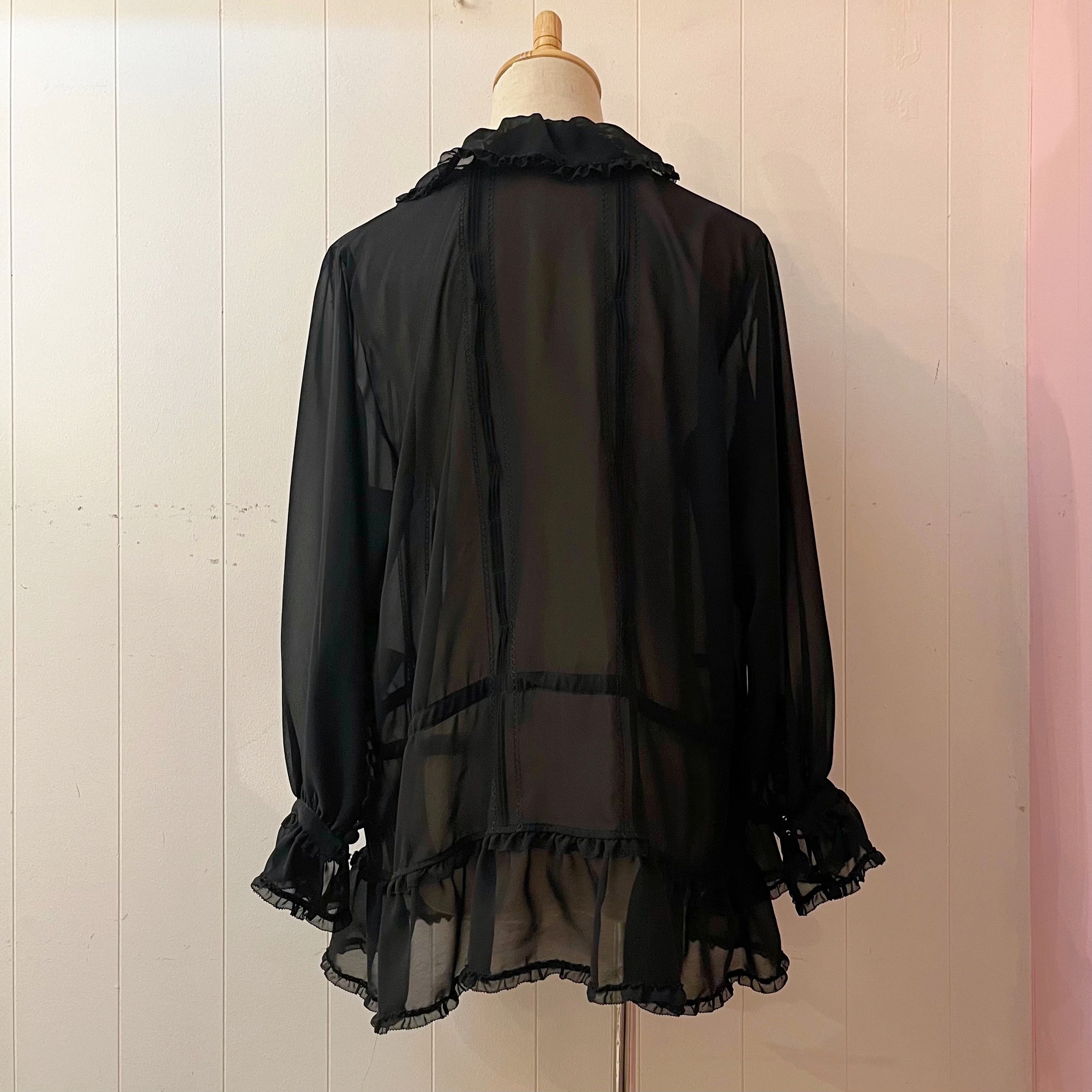 black ribbon frill lace blouse