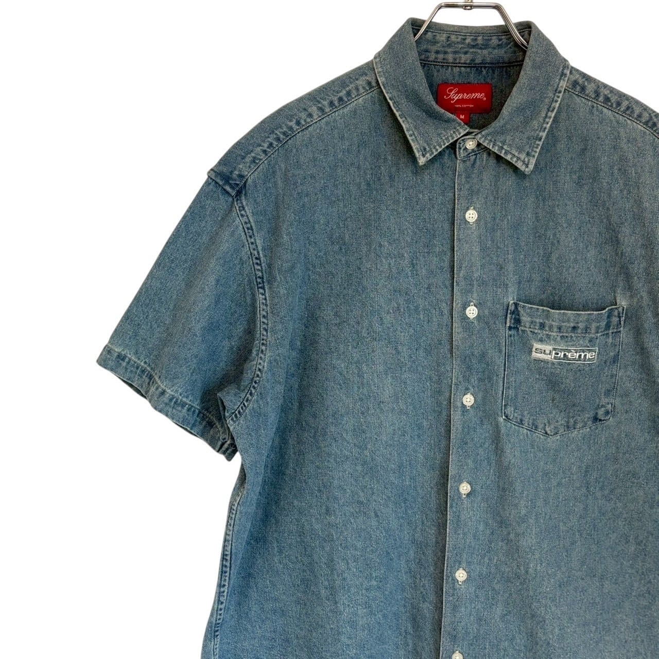 supreme シュプリーム 半袖シャツ M デニム 刺繍ロゴ ワンポイントロゴ