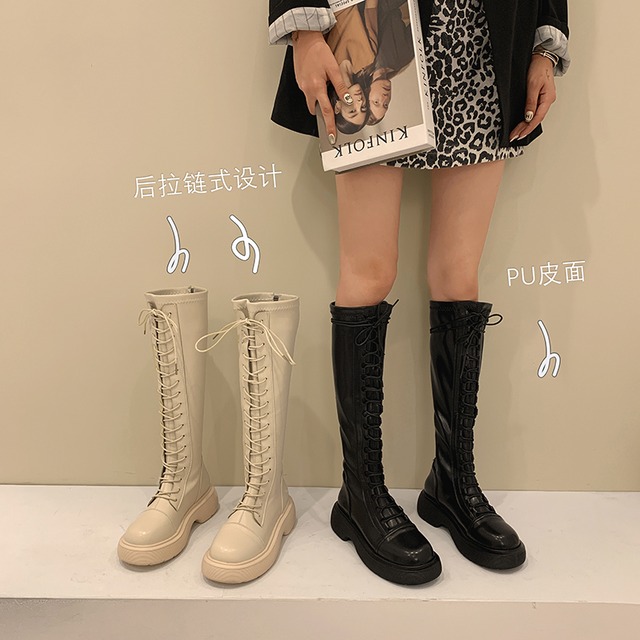 ロングブーツサマーバックジッパー レース 靴 シューズ 夏物 レースアップ フェイクシューズ21169970332