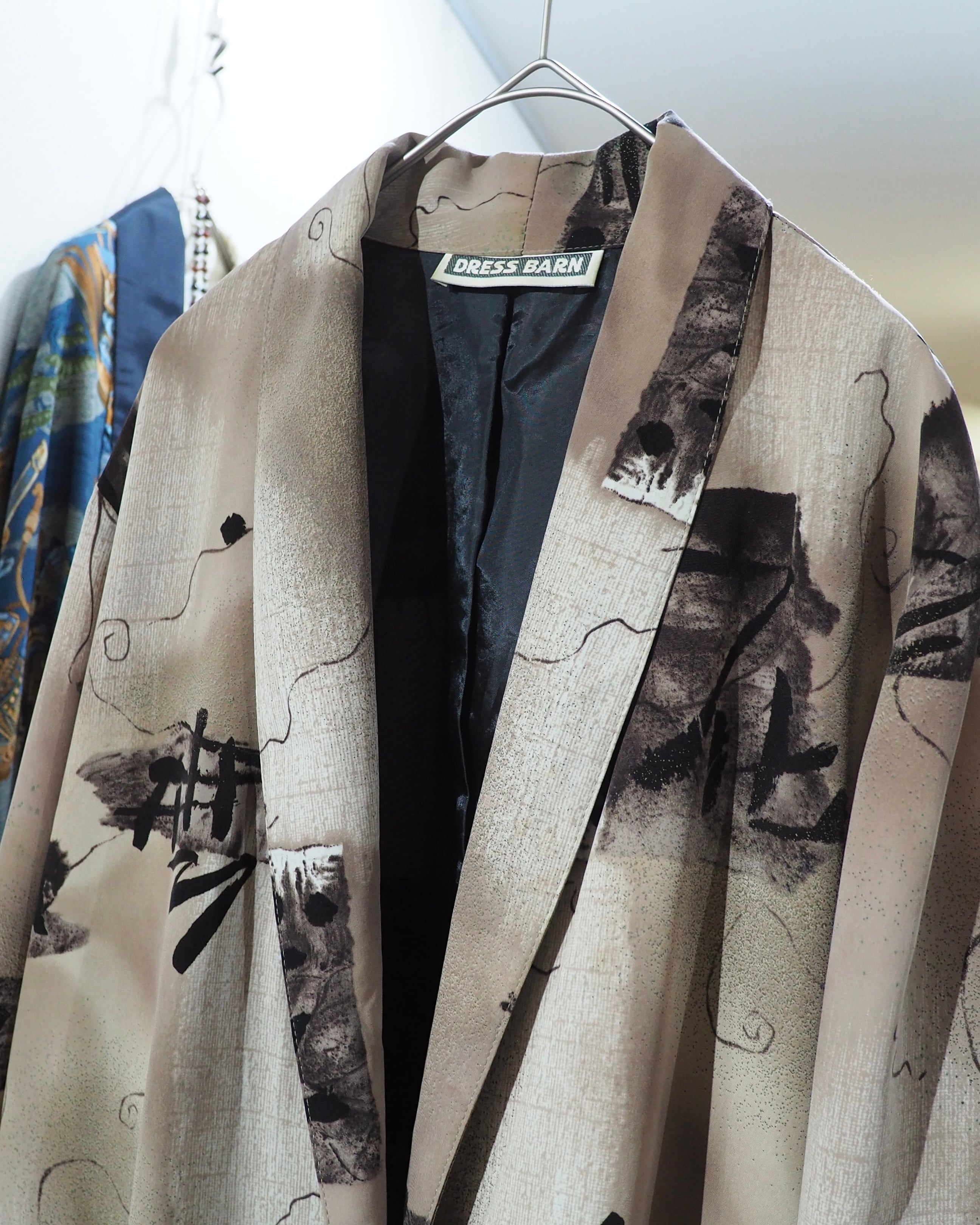 1980 - 90s " 漢字 " Ink painting vintage Easy Tailored jacket