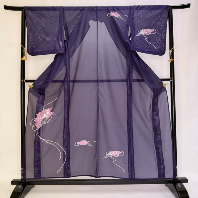訪問着 付け下げ 絽 夏用 夏 洗える着物 礼装 ポリエステル 裄65.5cm M サイズ 紫 6130