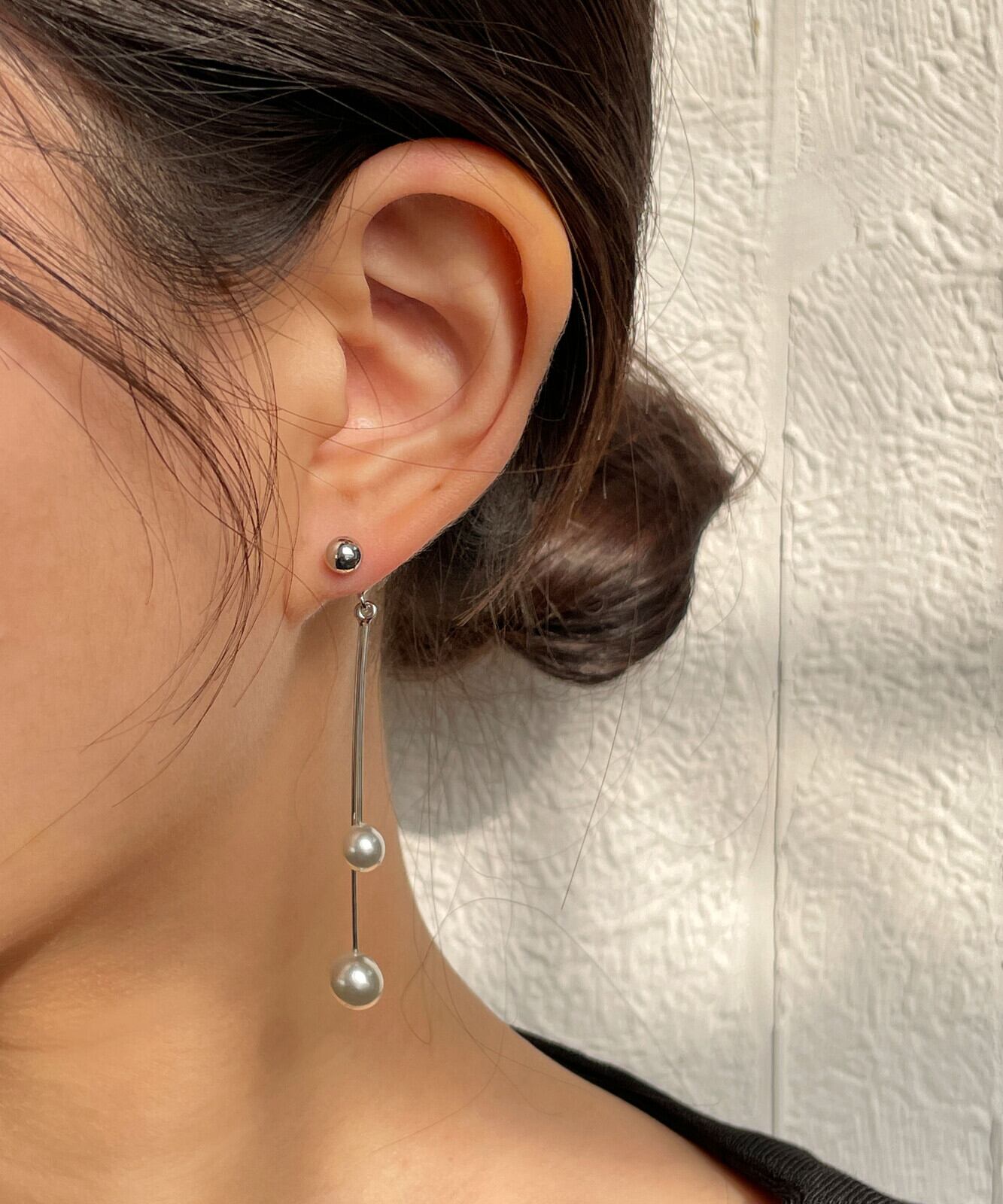 2連 チェーン パール ドロップピアス 真鍮 韓国製