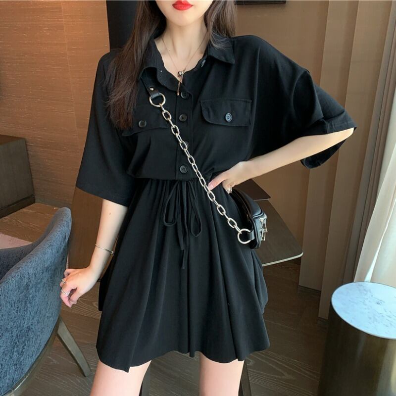 ライトマチュアスカートレディース2020夏新作ブラックハイウエストドレス気質ウエストベルトAラインスカート 1号婦人85494397154