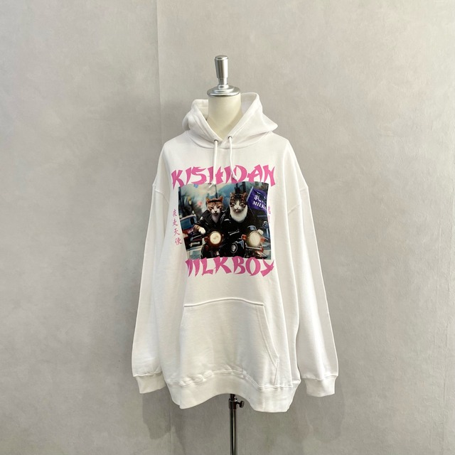 KISHIDAN CAT BIKE HOODIE / WHITE×BLACK【MILK BOY×氣志團】