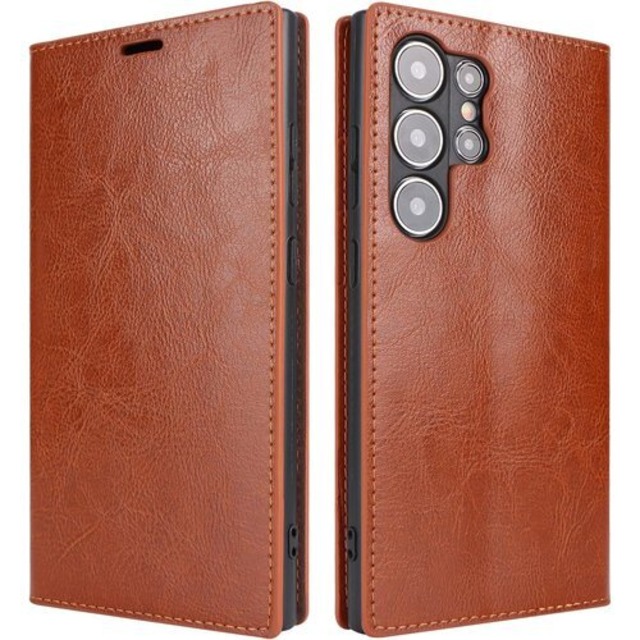 Galaxy S24 Ultra ケース 手帳型 マグネット無し 耐衝撃 カードケース Galaxy S24 Ultra SC-52E doo SCG26 au 手帳ケース サムスン ギャラクシー S24ウルトラ カバー スマホ 携帯ケース 財布型 適用 case iCoverCase マグネットなし スタンド機能 光沢加工 牛革 レザー 財布型 カード入れ ライトブラウン 2580