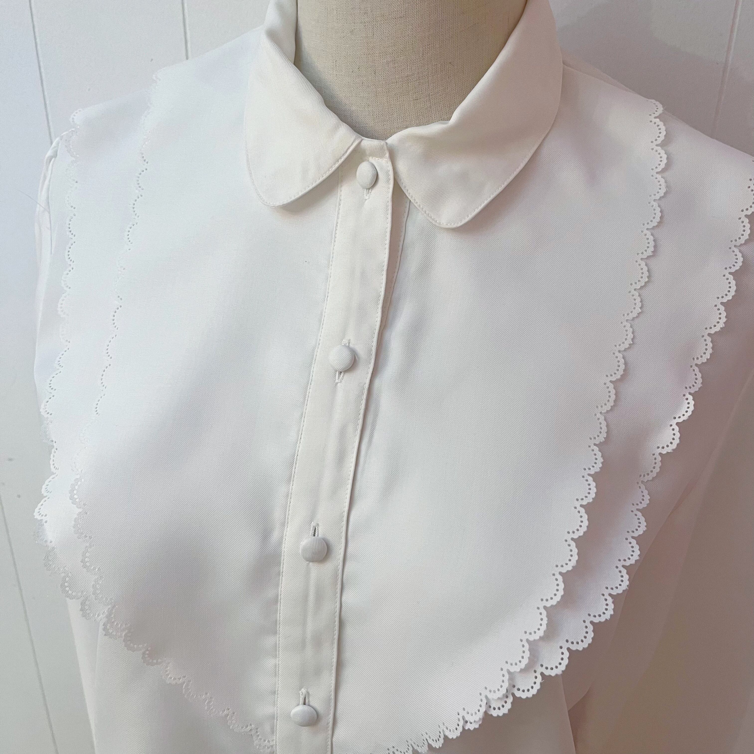 double round scallop white blouse