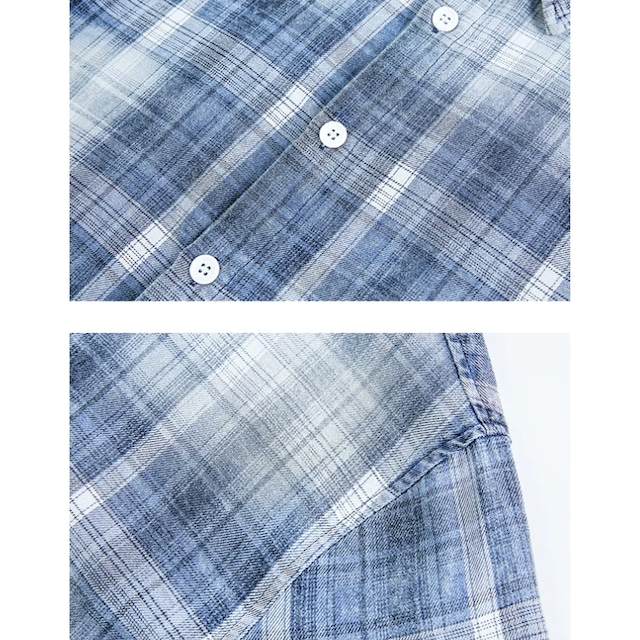 blue faded check shirt　ブルーフェードチェック柄シャツ　J2142
