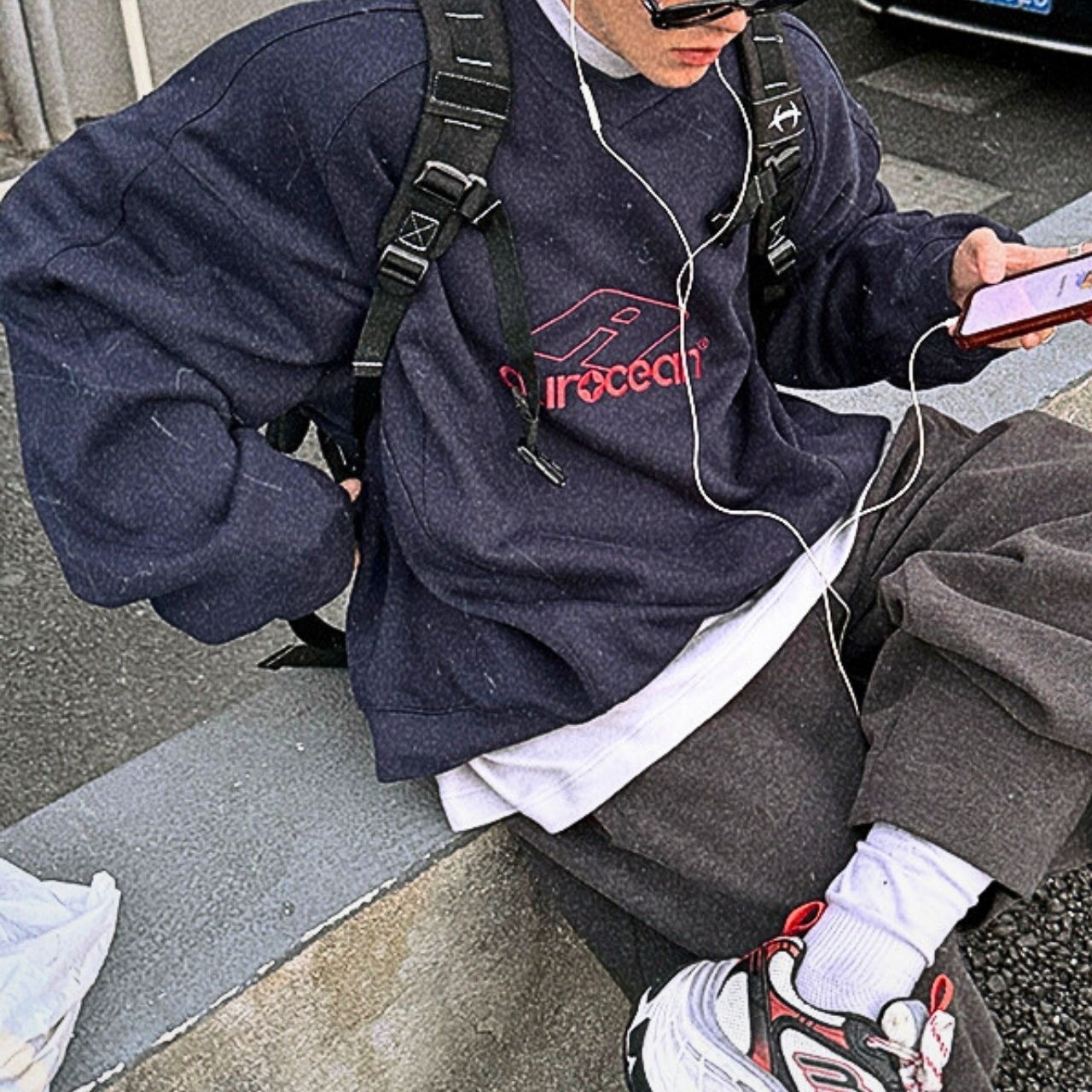 裏起毛ロゴカレッジネイビールーズスウェット　1110