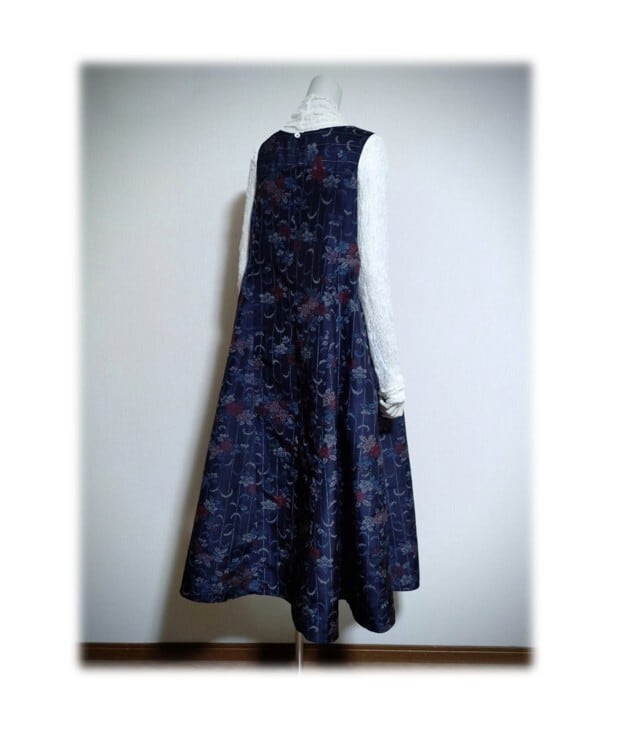 484 1点物 ジャンパースカート テントラインワンピース 大島紬 花柄